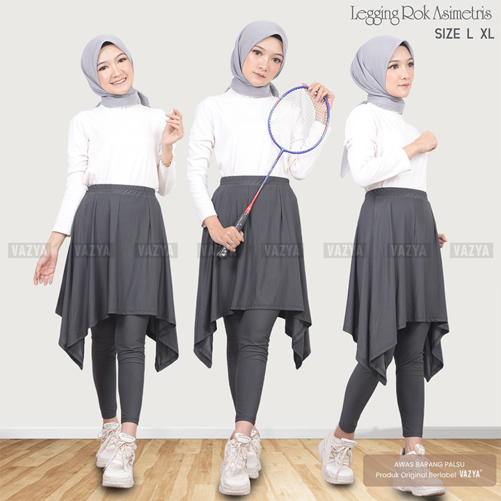 Legging Rok Asimetris 100% Jersey Premium - Penutup Pinggul - Booty Cover Leggin