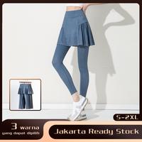 【Amanoheart】denim imitasi Celana Rok Wanita 2-in-1 Berkantong upsize Legging hit