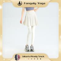 【Fongaly】Rok Celana Olahraga 2 in 1 Hitam High Waist Jumbo Polos Gym Fitness Yog