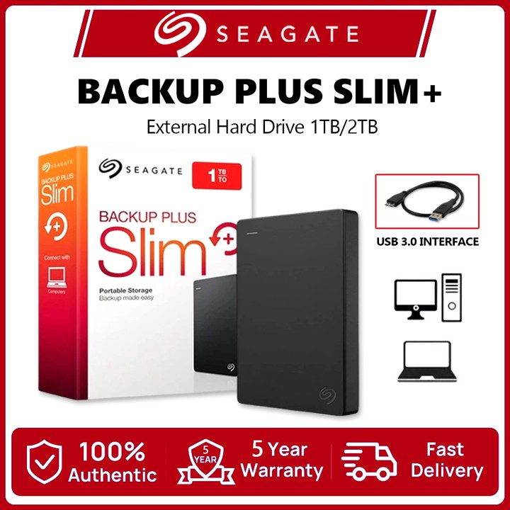 Seagate Backup Plus Slim Harddisk External 500GB 1TB 2TB USB 3.0 HDD / Portable 