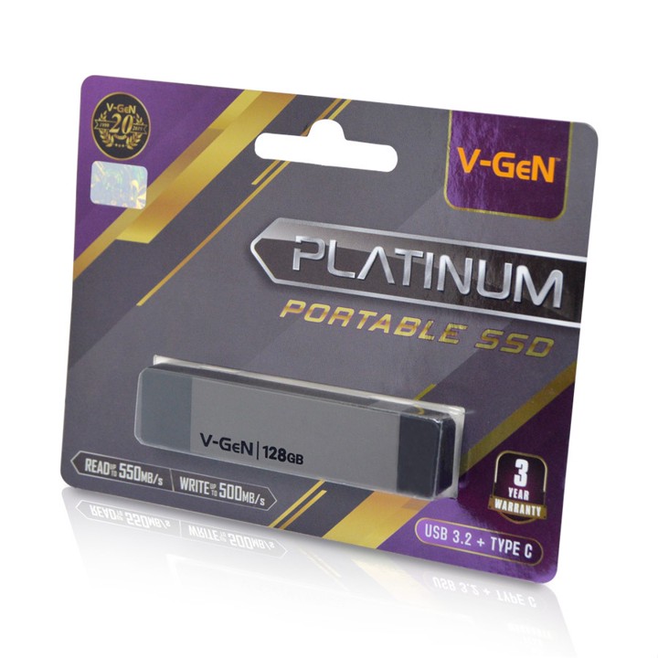 V-Gen SSD Portable Platinum 128GB - VGen 128 GB USB 3.2 Type C