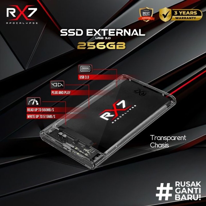 SSD EXTERNAL / PORTABEL / ENCLOSURE RX7 256GB USB 3.0 RESMI