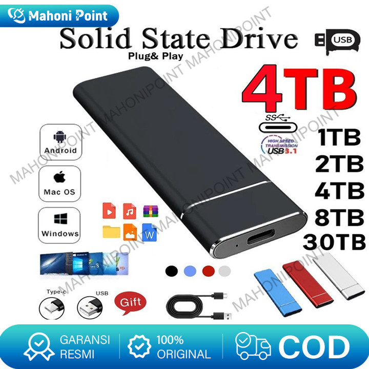 USB 3.1 Ssd  4TB / 30TB portable eksternal ssd eksternal dan Kecepatan Tinggi USB 3.1 C, Terbuat dari Aluminium Alloy untuk Penyimpanan Perangkat Keras Komputer abby