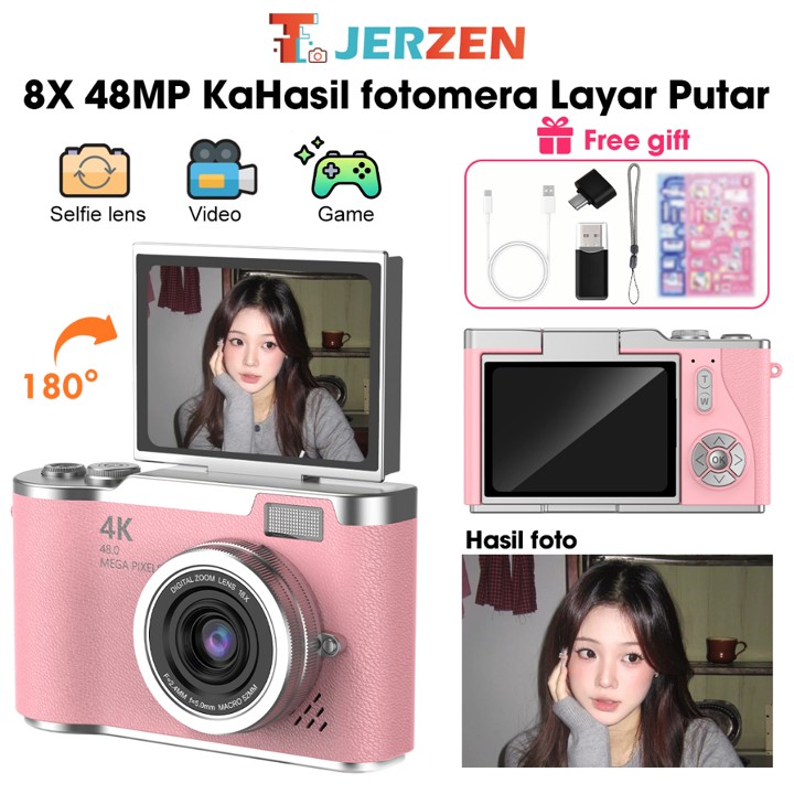 Free memori 32GB T-JERZEN Kamera Digital digicam CCD kamera mini 2,4 Inci 8X Zoo