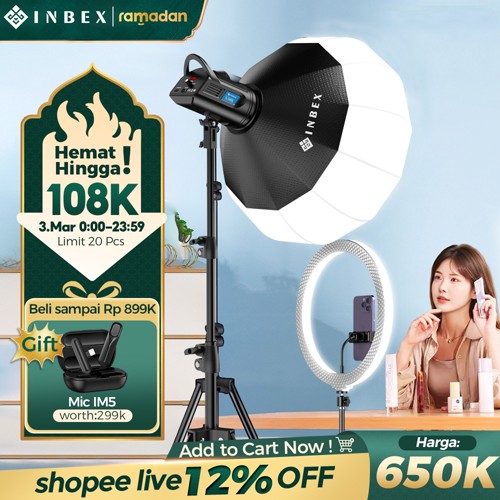 [100K OFF-Garansi 1 Thn] INBEX IL-100S Lampu 100W Studio Softbox Lighting Konten