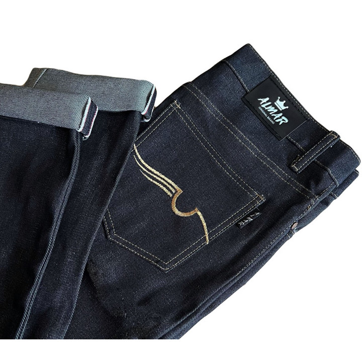 CELANA DENIM SELVEDGE ACCENT 15 OZ BLACK INDIGO BLUE INDIGO BAHAN RAW DENIM BISA FEDING