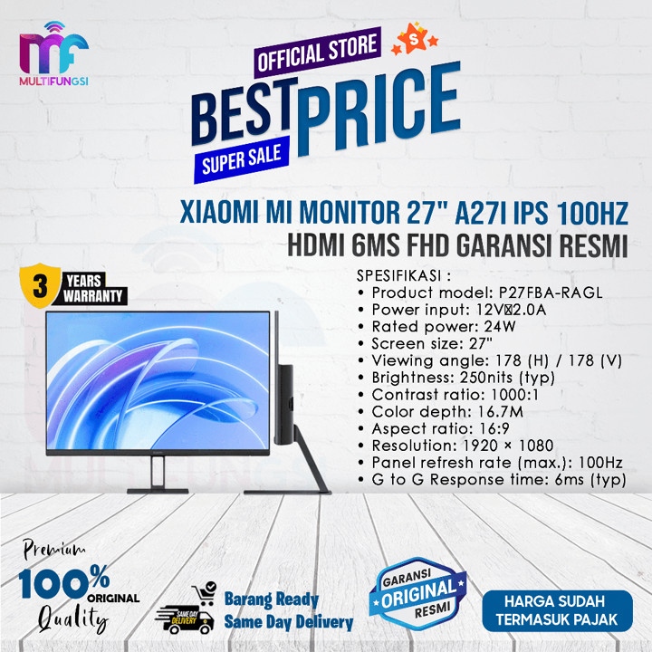 Xiaomi Mi Monitor 27" A27i IPS 100Hz FHD HDMI 6Ms 1080p Garansi Resmi