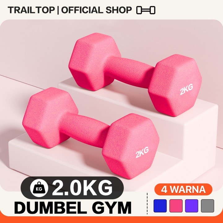 Trailtop Dumbell 2kg Sepasang Barbel 2kg Dumbbell Neoprene Anti slip Alat Fitnes Gym Home Workout