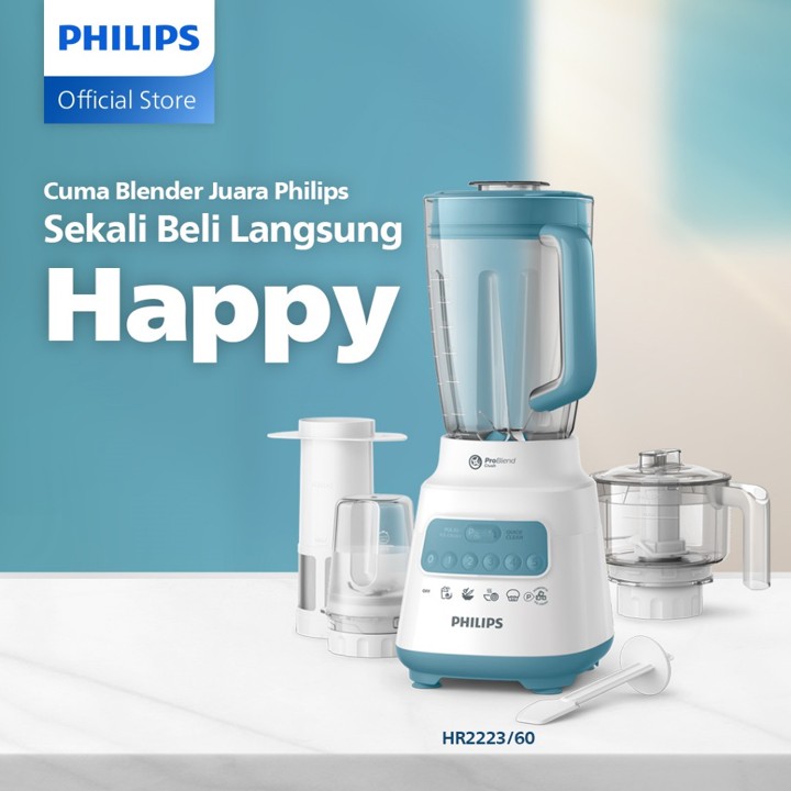 Blender Philips Plastik 2 liter - 5000 Series HR2223/60 - Blender jus - Blender bumbu philips ( Chopper, Dry Mill, Filter ) - Blender Serbaguna - Blender Terbaik - Misty Dawn