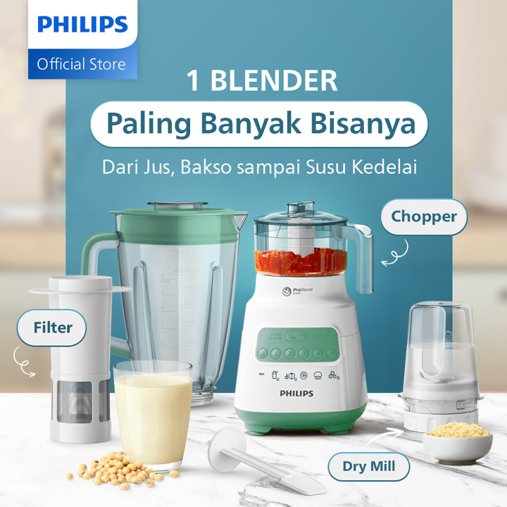 Blender Philips Plastik 2 liter - 5000 Series HR2223/30 - Blender jus - Blender bumbu philips ( Chopper, Dry Mill, Filter ) - Blender Serbaguna - Blender Terbaik - Dessert Green