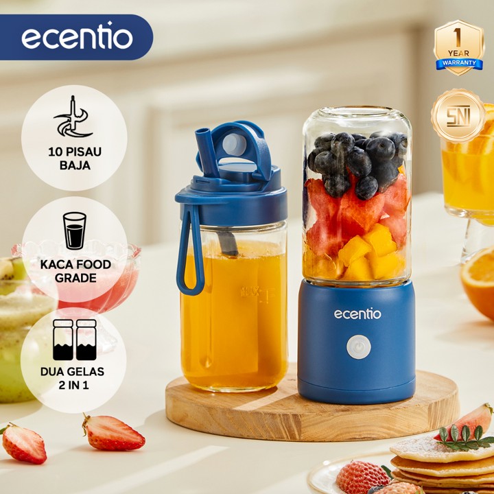 ecentio blender portable kapsul Kaca Gelas juicer buah tanpa ampas 10 Pisau blender jus buah hand blender mini juicer juicer portable blender 380ml+380ml blender jus