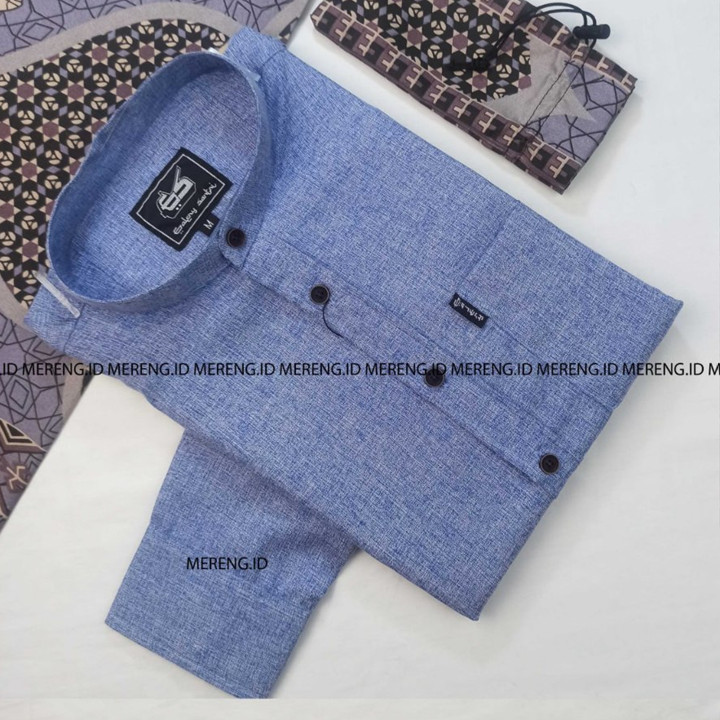 Baju Koko Kemeja Sanghai Lengan Panjang Ujung Kancing Bahan Katun Madinah Premium