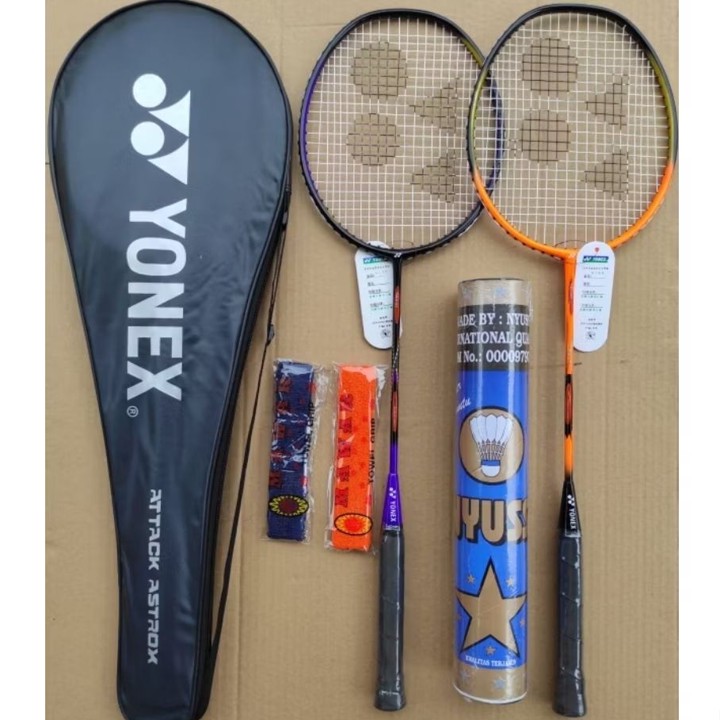 Raket Badminton Paket Lengkap Dapat 2 Raket + 2 Grip + 1 Tas + 1 Slop Kock