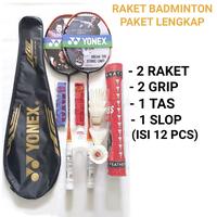 PAKET KOMPLIT RAKET BADMINTON ISI 2 RAKET PLUS 2 GRIP PLUS 1