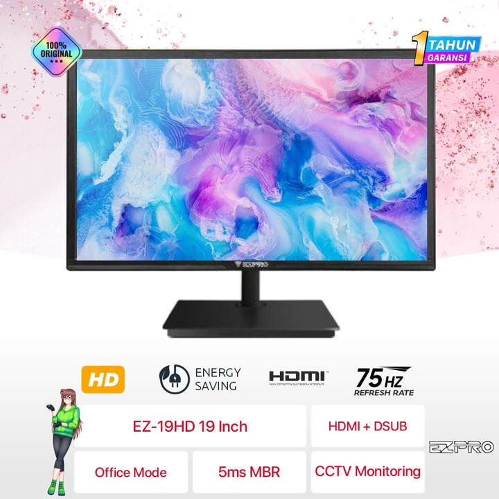 Monitor 24 Inch EZPRO LCD 24FHD | 22 Inch EZ-22FHD | 20 Inch EZ-20HD | 19 Inch EZ-19HD 75Hz HDMI VGA / Monitor 19 Inch