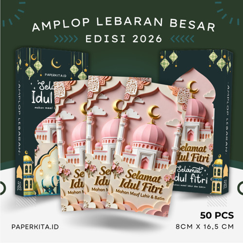 Amplop Lebaran Idul Fitri 2026 Ukuran Besar Uang THR Tanpa Lipat Box isi 50pcs Kwalitas Premium