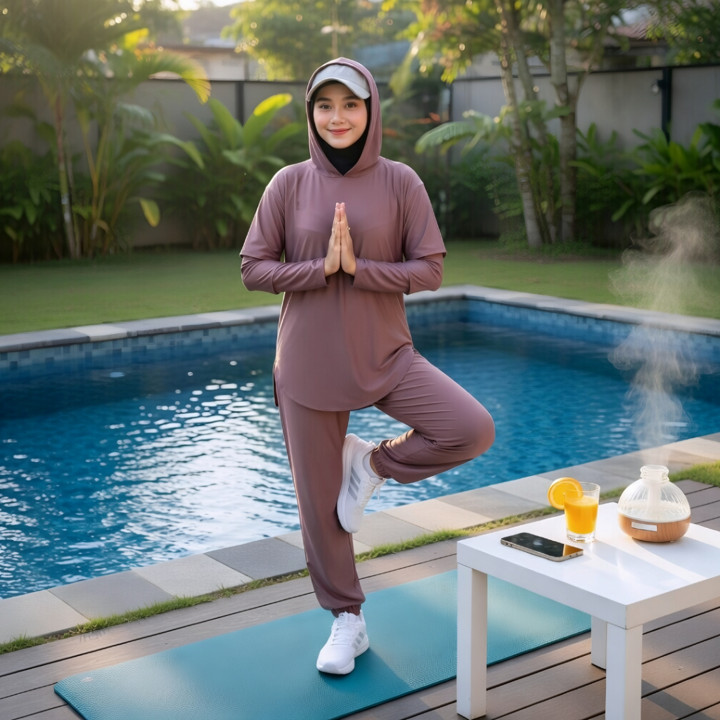 Azkadiena Setelan Jenita Set Baju Olahraga Wanita Muslimah Set Sport 3 in 1