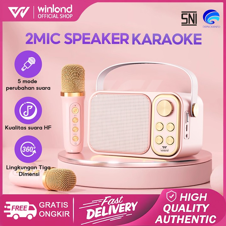 [COD] Winland Speaker bluetooth Karaoke 2 mic Recommend  karaoke speaker Set ktv Bluetooth Mini Full bass Portable karoke bluetooth speaker portable 1tahun garansi