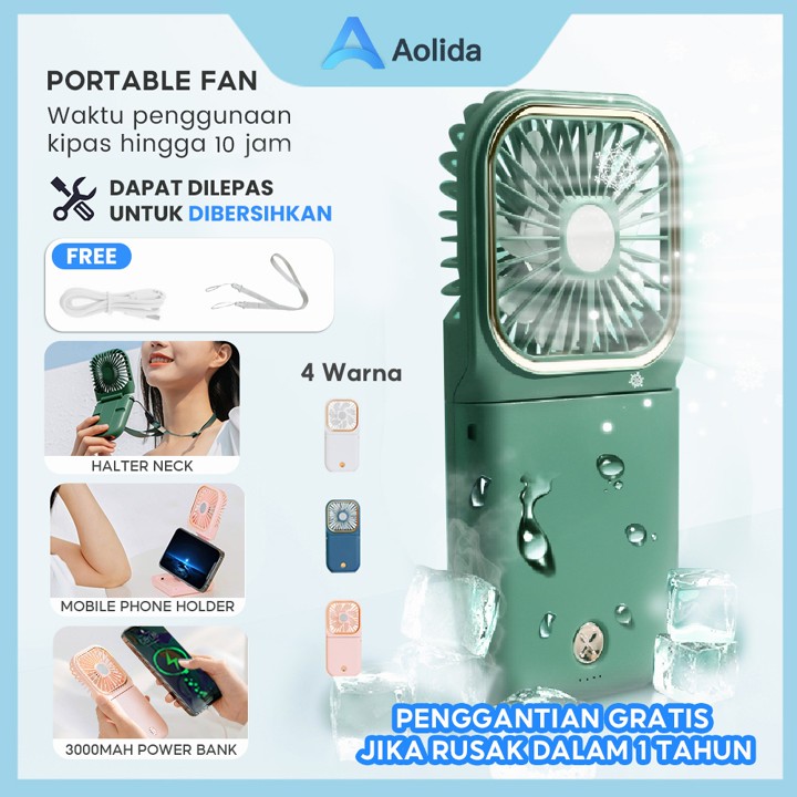 Aolida Kipas Angin Portable Mini USB Lipat Dudukan Ponsel Dan Powerbank 5000mAh Baterai Tahan Lama  Cocok Untuk Kantor Sekolah Olahraga Luar Ruangan