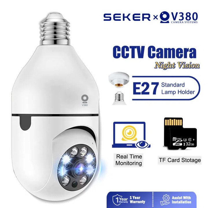 SEKER CCTV V380 PRO Smart WiFi Motion Detection Kamer Lampu 360 Degree PTZ View Home Security IP Camera