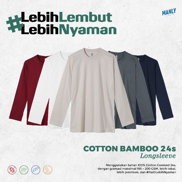 [ ANTI BAKTERI ] Longsleeve Kaos Polos Lengan Panjang Katun Bambu 24S / Kaos Polos Cotton Bamboo