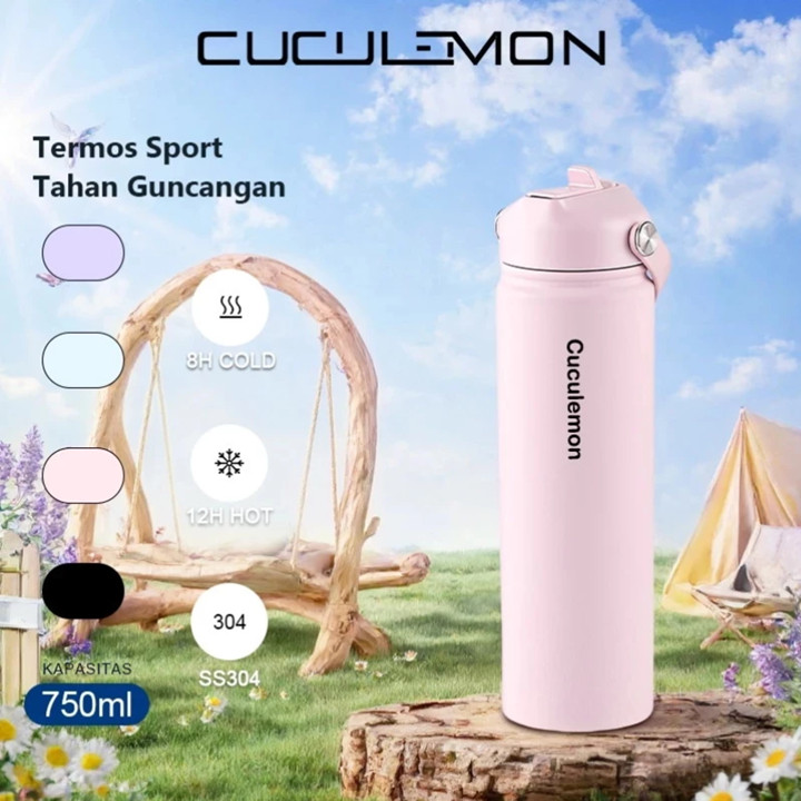 Cuculemon Termos Stainless Steel Straw Bottle Botol Minum Aesthetic 750ml Tahan Panas Dingin