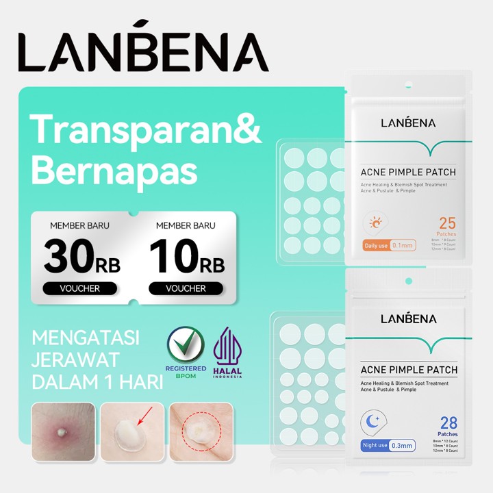 LANBENA Acne Pimple Patch Day Night (25Pcs/28Pcs) - Sticker Penutup Jerawat Tembus Pandang, Oil Control, Skincare Wajah