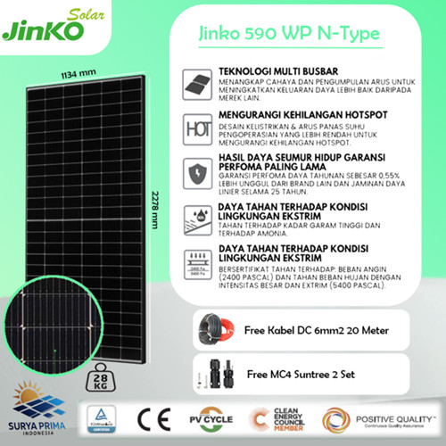 Jinko Solar Cell / Panel Surya 590WP - 620WP N-Type SNI Mono Tier 1 Bukan Trina 