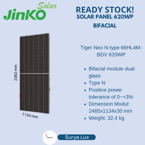 Jinko Solar Cell / Panel Surya 620WP N-Type SNI Bifacial  Tier 1 Bukan Trina Lon