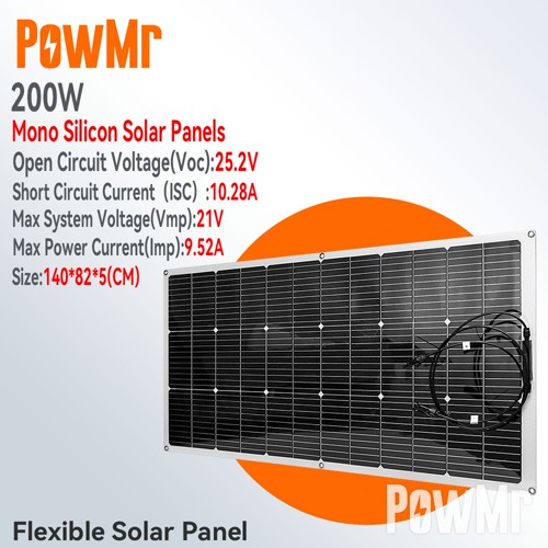 PowMr 200W Solar Panel Flexible Monocrystalline Solar Cell DIY Cable Outdoor Car