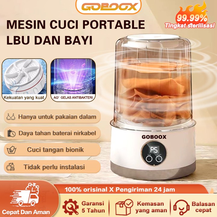 GOBOOX Mesin Cuci Mini Portable Wireless Underwear  Small Rechargeable Laundry Cup Celana Dalam  Washing  Alat Cuci 1.5 L Lon Perak Antibakteri Household Ibu Dan Bayi