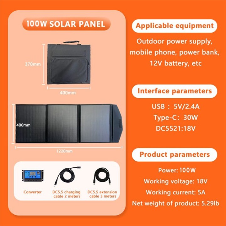 Solar Panel Portable 100Wp Mono Panel Surya Foldable Solar Charger System for Ou
