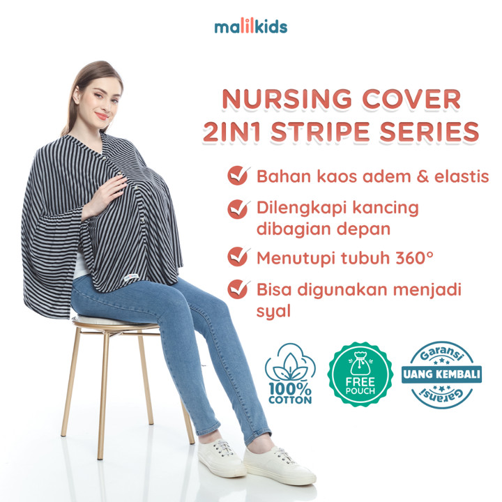 Malilkids Nursing Cover 2in1 Stripe Series - Apron Penutup Menyusui