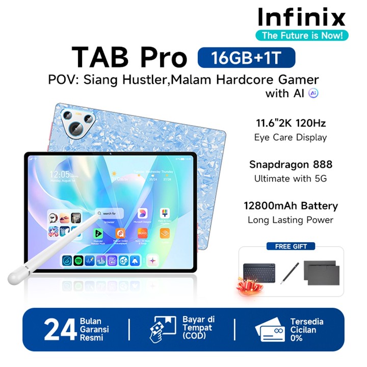 [COD + Lima Tahun Garansi] INFINlX 2026 Tablet Baru Pad 5G  16G+1TB  Dual SIM/WiFi OLED 12000mAh, Android 14, tab serbaguna untuk kantor dan bermain game.