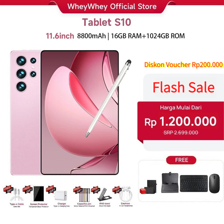 {Free+Keyboard+Mouse+Case} Wheywhey tablet android S10 11.6" 16GB+1024GB | 8800mAh | Kamera 48MP | 5G+WiFi+Dual SIM | Untuk Gaming & Belajar | IPS Full Screen | Android 13 | Garansi 1 Tahun advan tablet murah 100ribuan anak tablet android murah