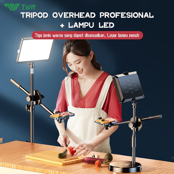 TNW Overhead Phone Stand + Led Lampu Stand Holder Phone Holder Bracket 360° Lampu Fotografi