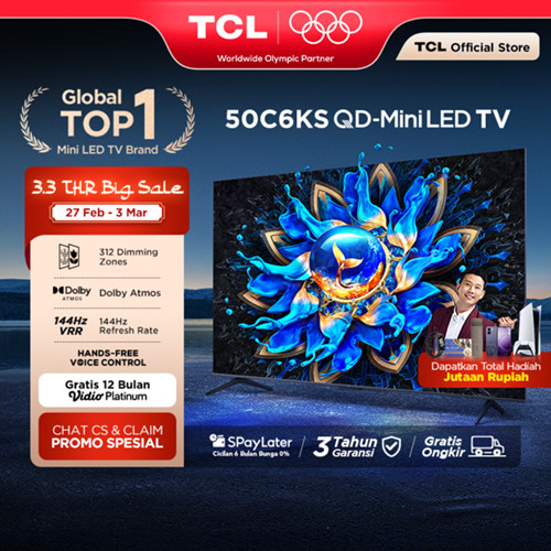 TCL 4K QD-Mini LED TV 50 Inch C6KS - High HDR Brightness - Dolby Vision & Atmos 