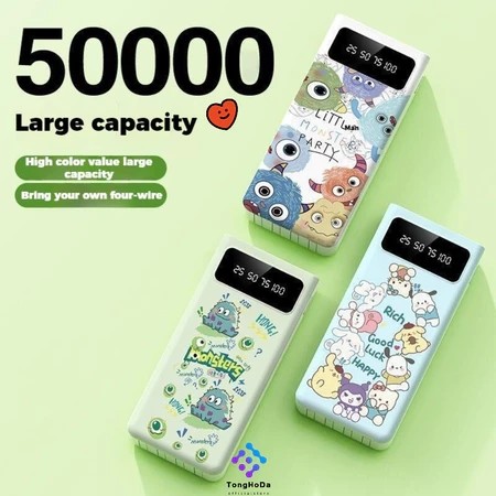 Powerbank 50000mAh Cute Cartoon LED Comes with 4 wires Portable Fast Charging powerbank 50000 mah