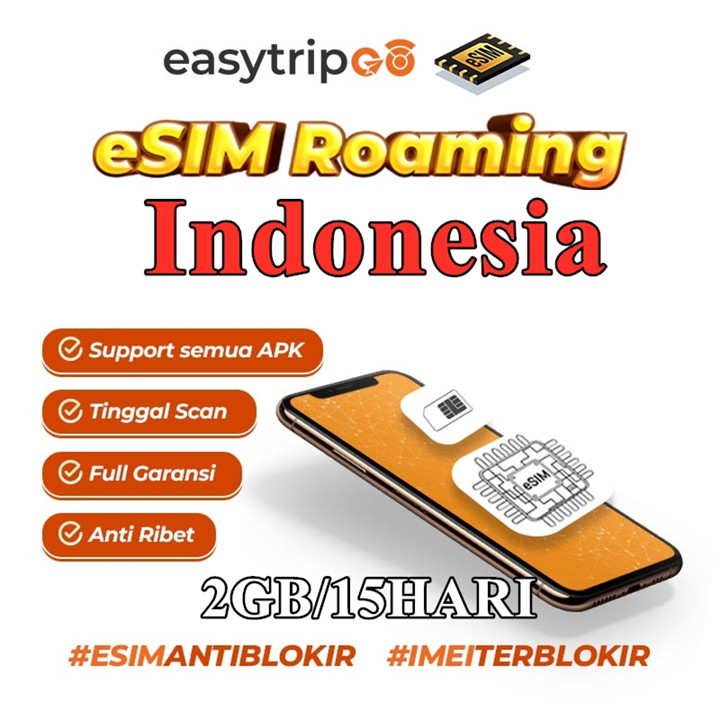 eSIM Roaming Telkomsel Indonesia 2 GB Data | 15 Hari | Solusi IMEI Blokir | IPHONE Inter