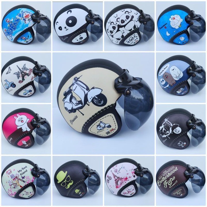 HELM BOGO DEWASA RETRO KULIT SNI DEWASA FULL MOTIF MURAH - F