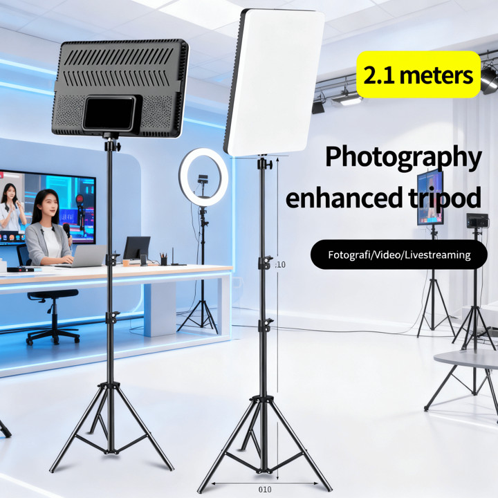 Lampu LED Panel Datar 11 & 24 Inci Dengan Tripod - Lampu Studio Foto Video Penerangan Sorot untuk Konten Kreator Live Streaming Vlog