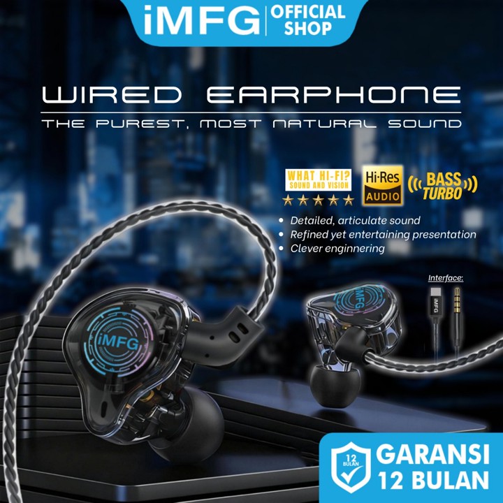 iMFG i-Y4 3D Subwoofer Headphones Powerful bass, transparent black cable, wired headset with mic. Supports Type-C & 3.5mm, perfect for gaming