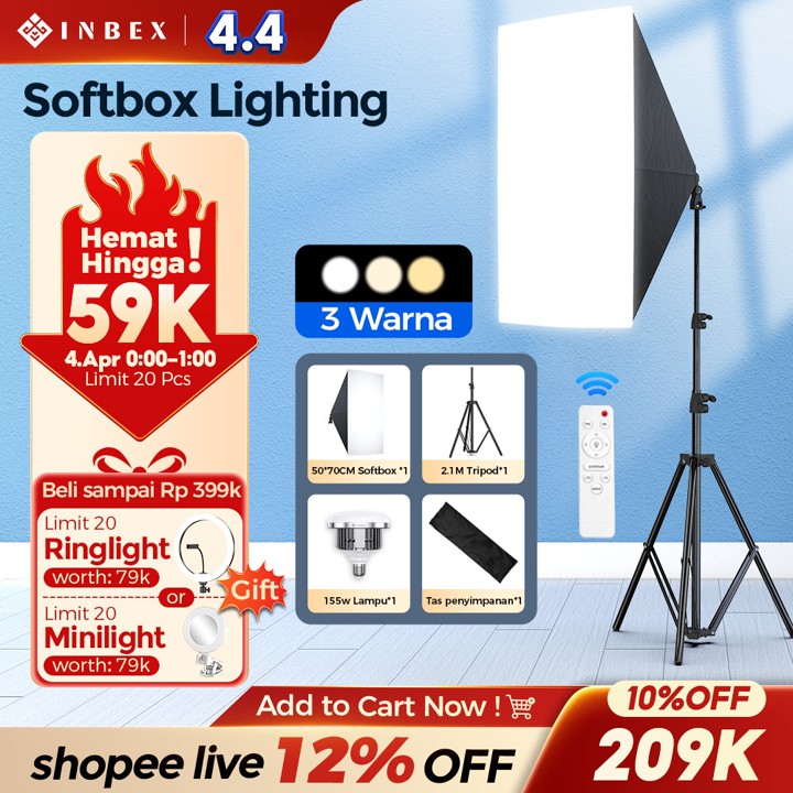 [NO.1] INBEX Softbox Kit Lighting Konten Kreator Ring light 