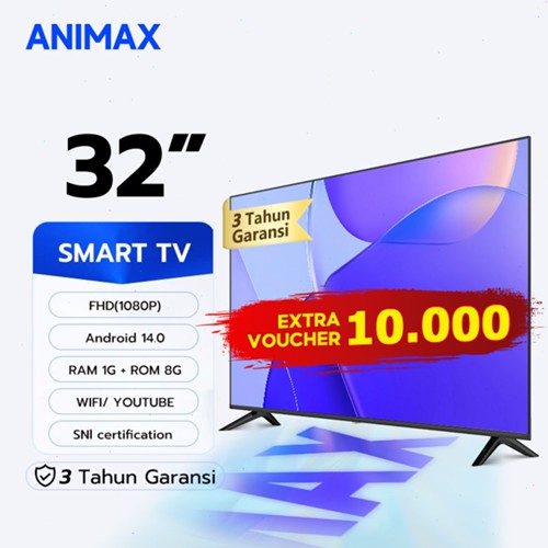 Animax TV Digital 32 inch smart tv led Android14.0/OS Coolita televis Garansi 3 tahun (W32C)