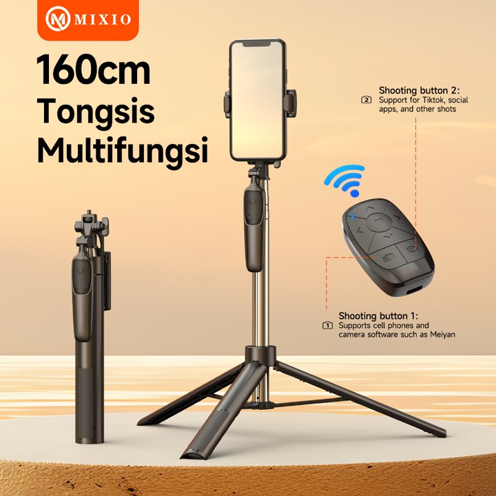 MIXIO A36 - 160CM Tongsis Bluetooth Selfie Stick Tripod with Remote