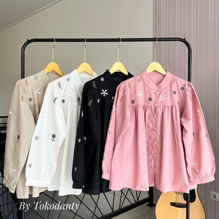 Sabine Shirt - Kemeja Wanita Bordir Cantik - Linen Premium - Lengan Panjang - Ukuran Jumbo