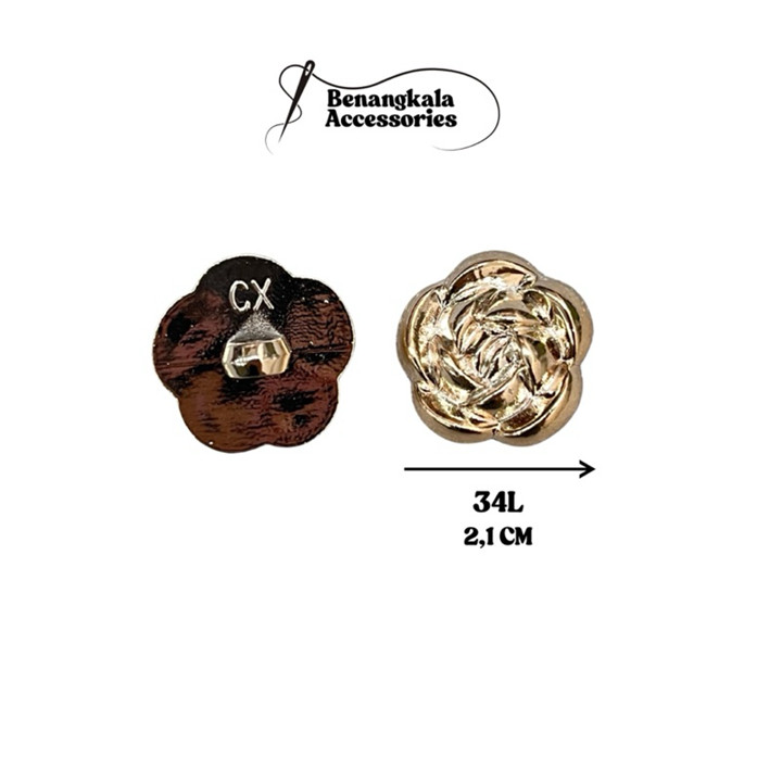 Kancing Jamur Bunga Mawar Gold Button Mewah Elegan Termurah Isi 12pcs 21mm Bisa Cod