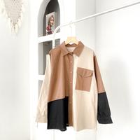 Kemeja wanita 2 tone korean fashion outfit oversixe top atasan baju muslim kerja kasual linen remaja premium terlaris - KARIMA SHIRT Kancing Nyaman