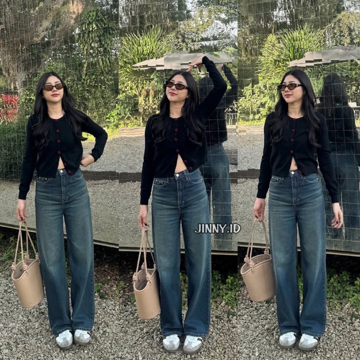 Highwaist Loose  Adjustable Baggy Under Age voll 2 Celana Jeans Wanita kekinian