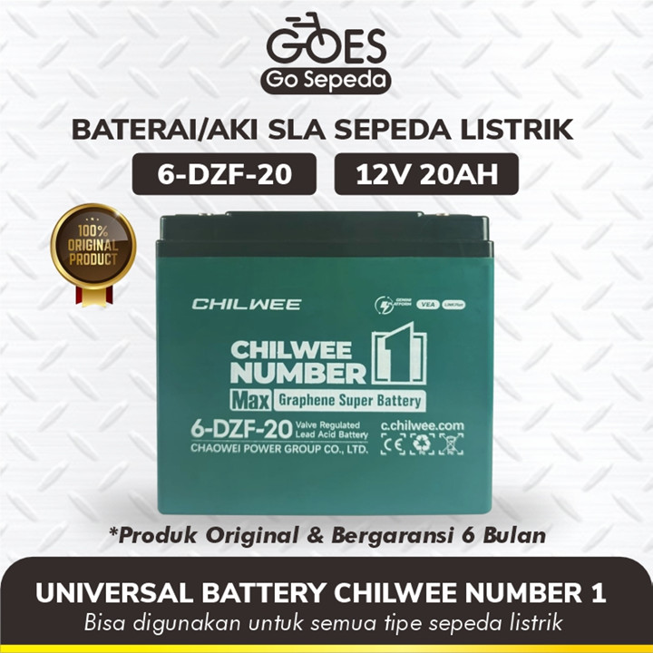 GOES Baterai Aki Sepeda Listrik CHILWEE 6-DZF-20 / 6DZF20 - Baterai Sepeda Listrik  ; 12V - 20AH